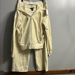 NWT Rare Rocawear Vintage 90s Cotton off white Jeweled Hooded Jogging Suit SZ XL